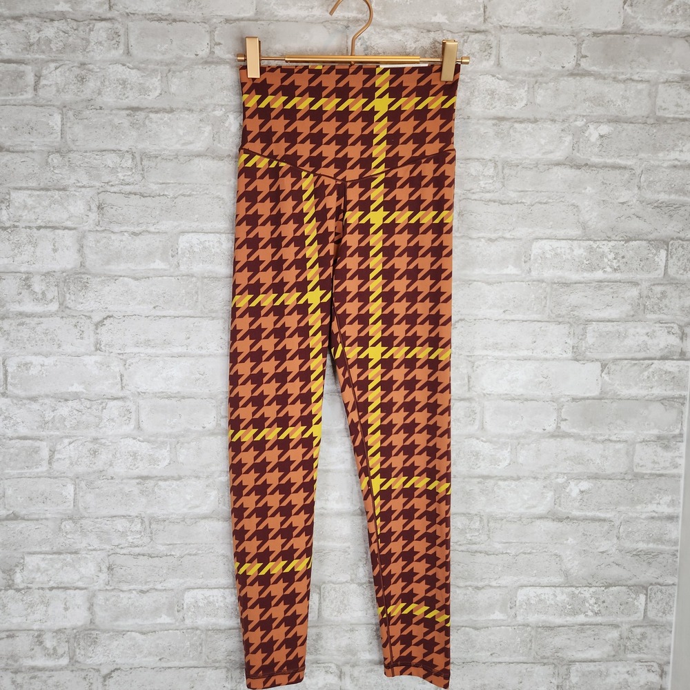OFFLINE by Aerie Leggings Houndstooth Plaid High Rise Athletic Orange Size M
